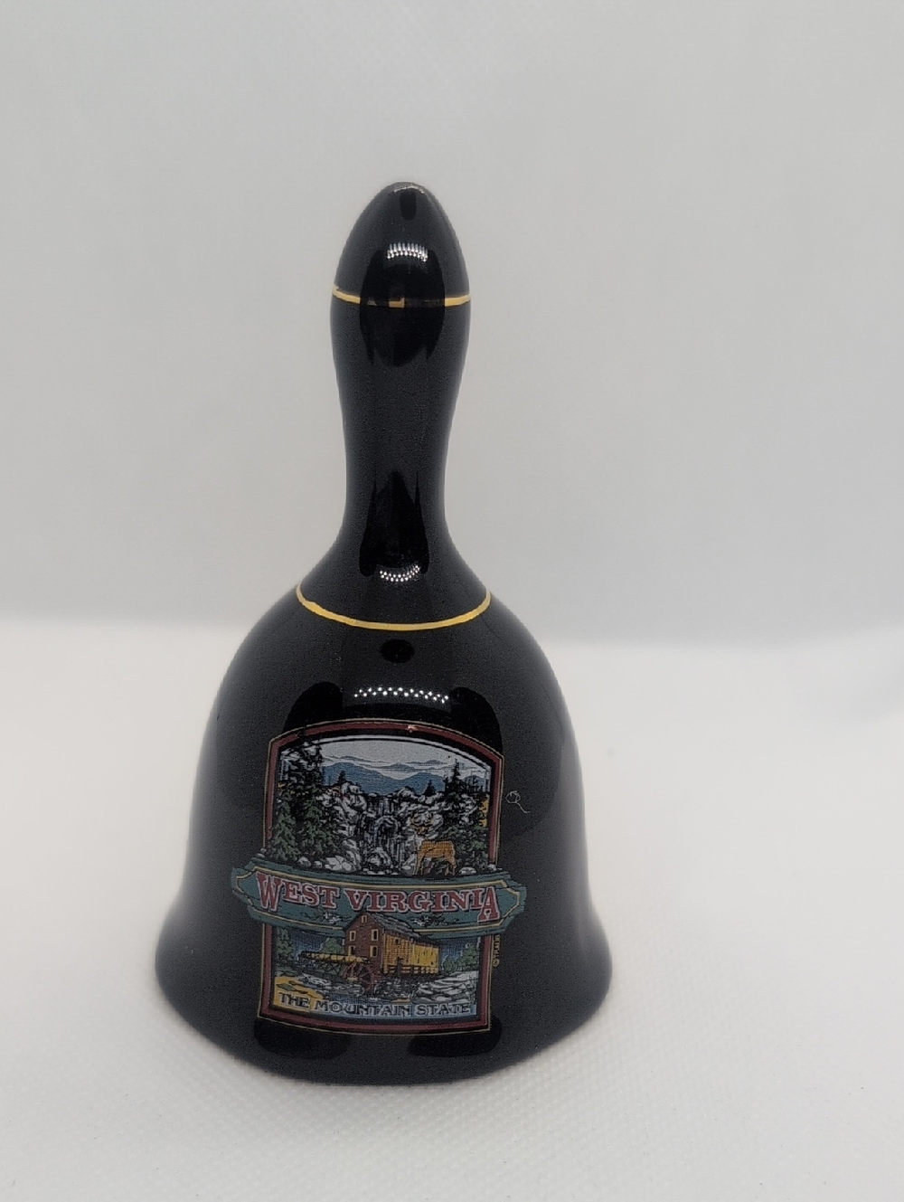 West Virginia Collectible Decorative Bell - Black with Gold Trim